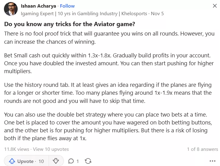 Quora Aviator Tricks Answer